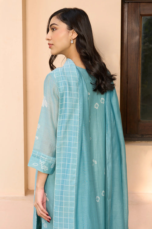 Powder Blue Embroidered Kurta Set with Dupatta