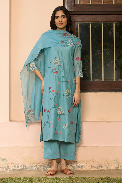 Powder Blue Applique Kurta Set