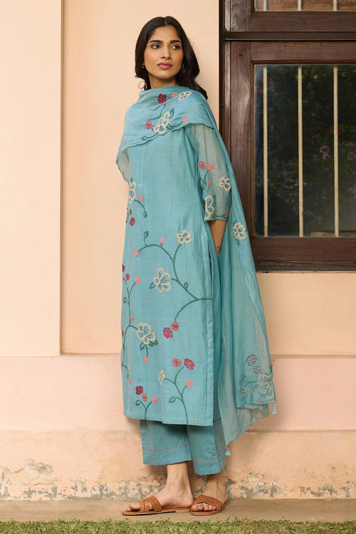 Powder Blue Applique Kurta Set