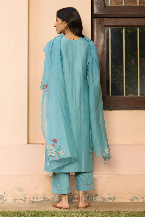 Powder Blue Applique Kurta Set