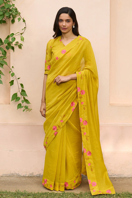 Marigold Embroidered Saree