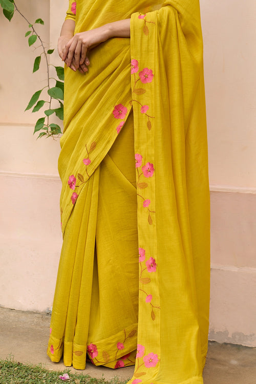 Marigold Embroidered Saree