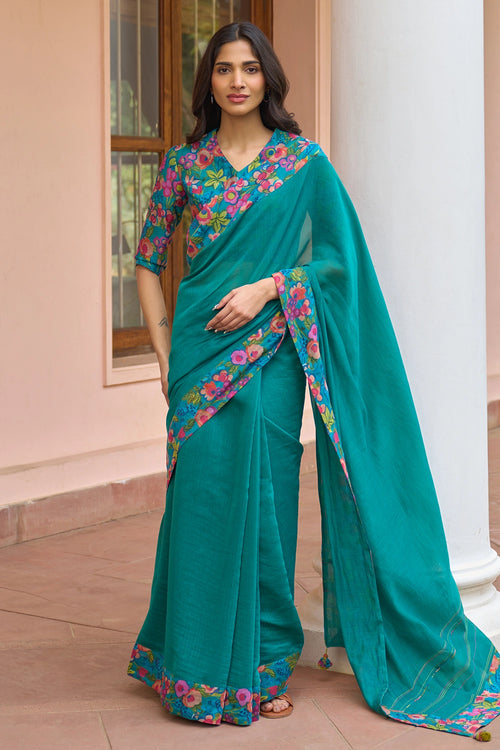 Teal Bloom Saree