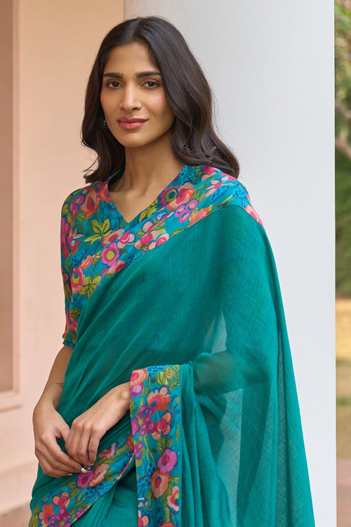 Teal Bloom Saree