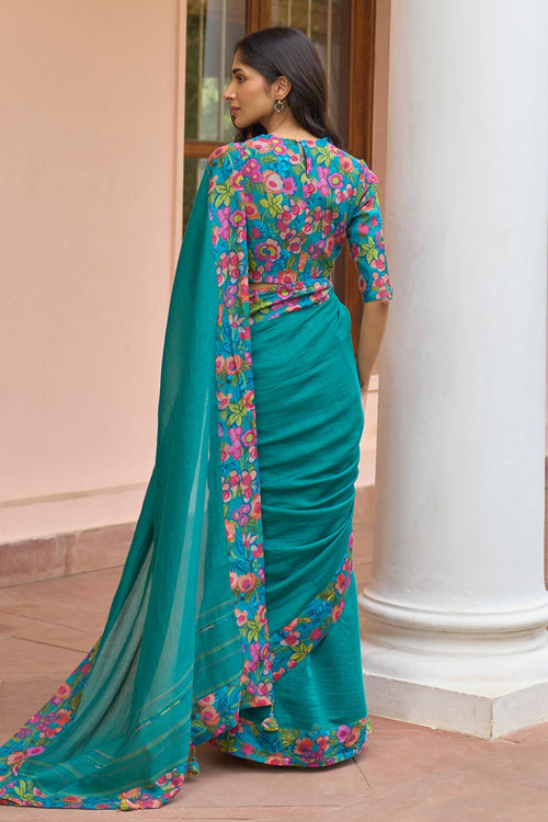 Teal Bloom Saree