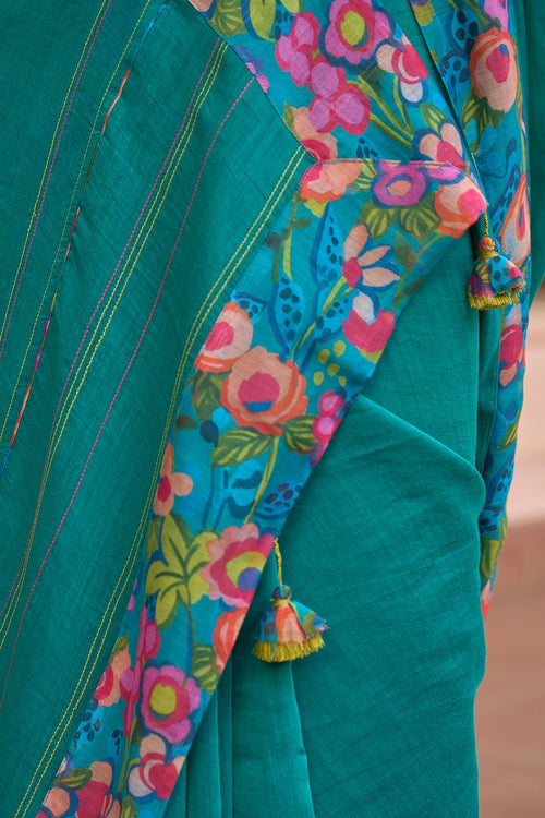 Teal Bloom Saree