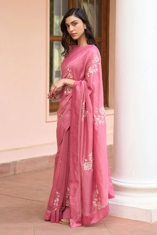 Hibiscus Applique Saree