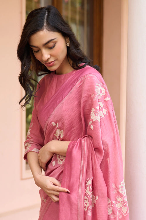 Hibiscus Applique Saree