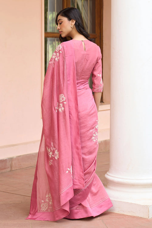 Hibiscus Applique Saree