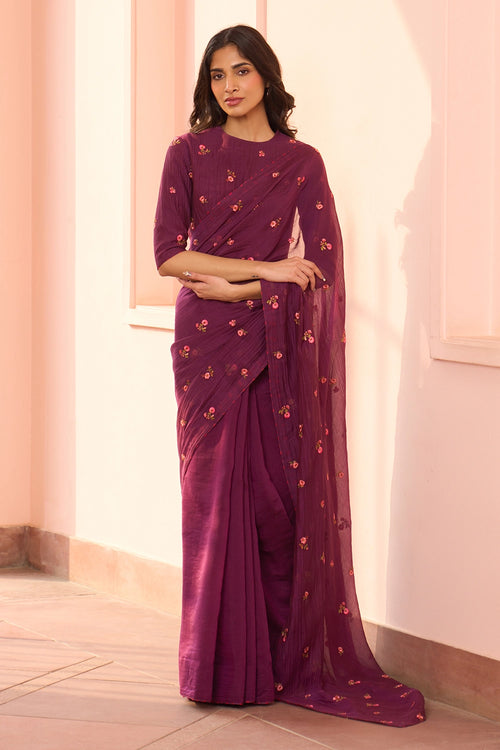 Amethyst Floral Embroidered Saree