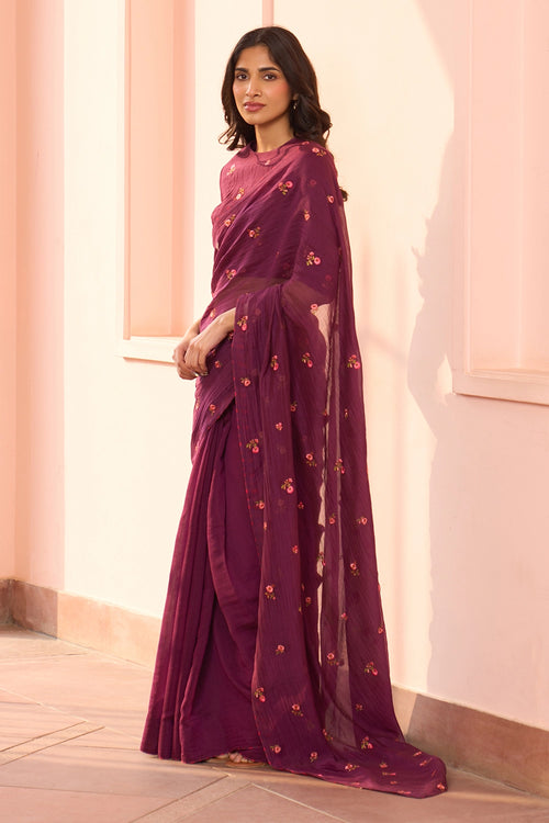 Amethyst Floral Embroidered Saree