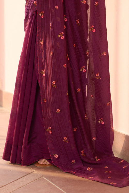 Amethyst Floral Embroidered Saree