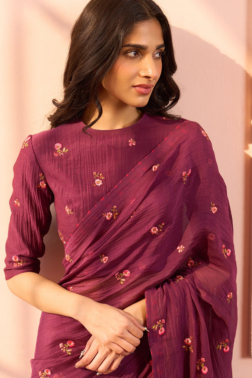 Amethyst Floral Embroidered Saree