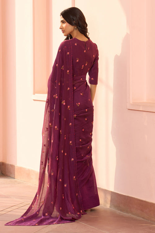 Amethyst Floral Embroidered Saree