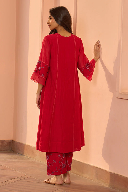 Cherry Red Embroidered
 Co-ord Set