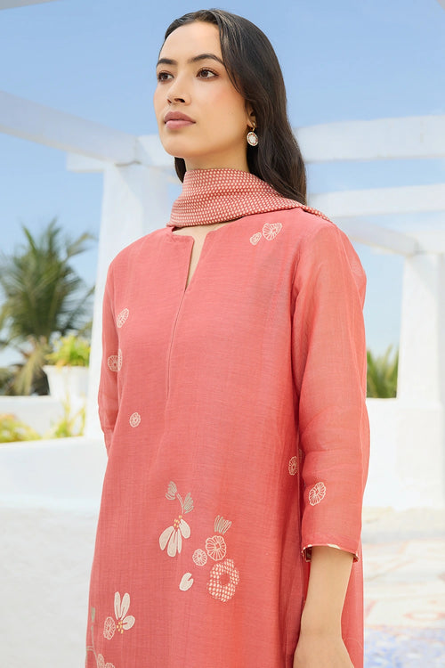 Hibiscus Floral Applique Kurta Set