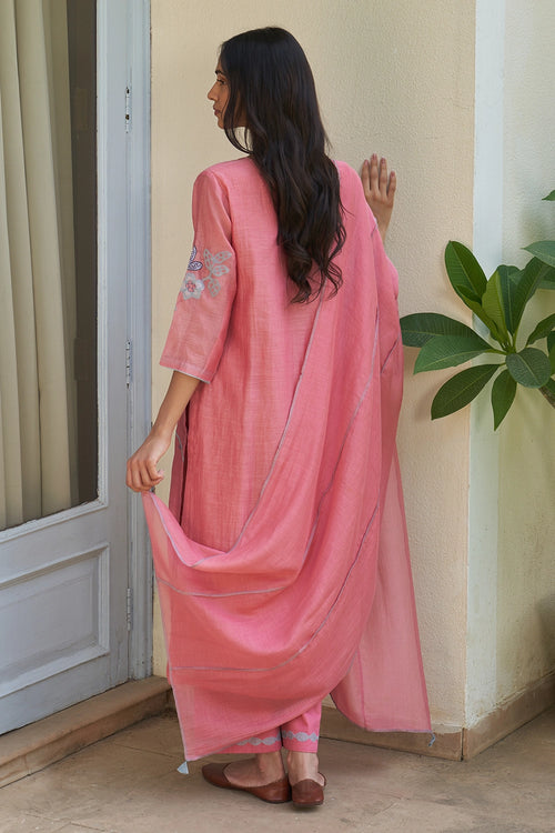 Peony Applique Embroidered Kurta Set