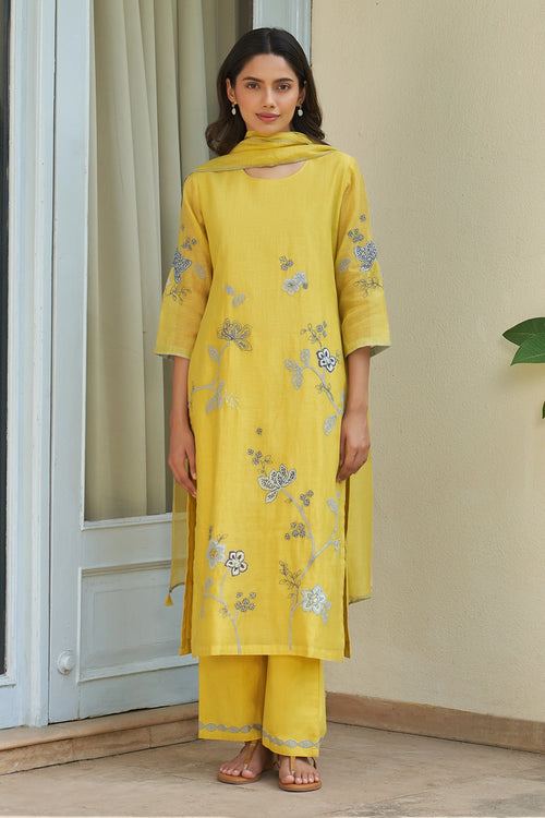 Daffodil Applique Embroidered Kurta Set