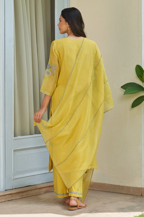 Daffodil Applique Embroidered Kurta Set