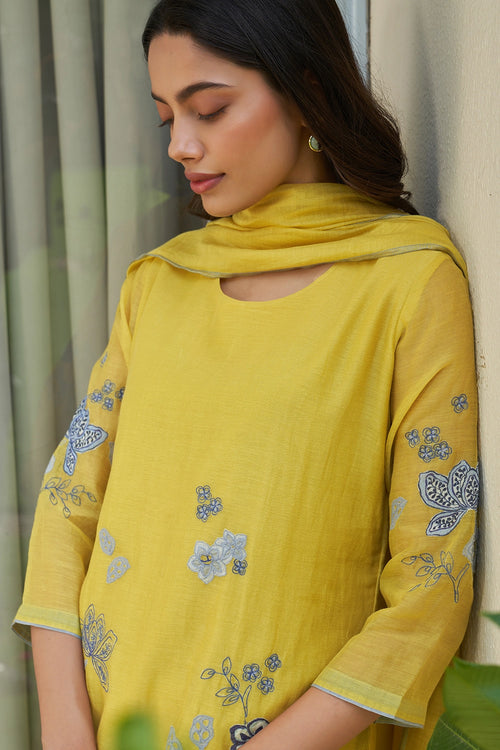 Daffodil Applique Embroidered Kurta Set