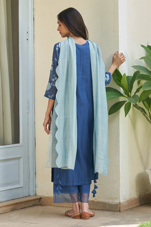 Ocean Blue Applique Kurta Set