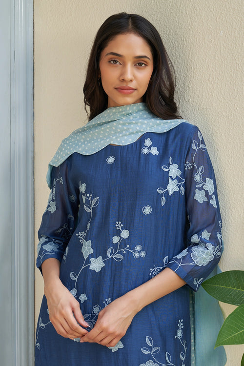 Ocean Blue Applique Kurta Set