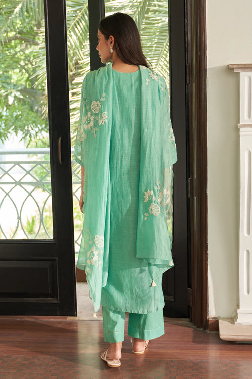 Mint Applique Embroidered Kurta Set