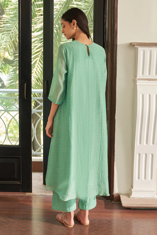 Mint Embroidered Applique Kurta Set