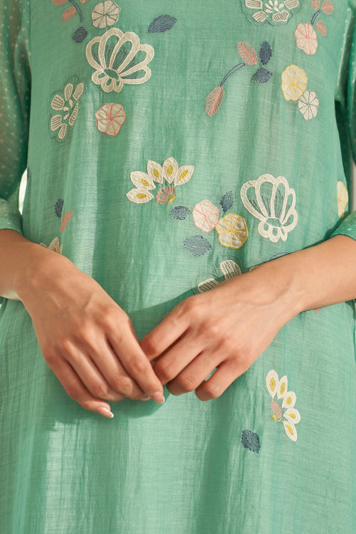 Mint Embroidered Applique Kurta Set