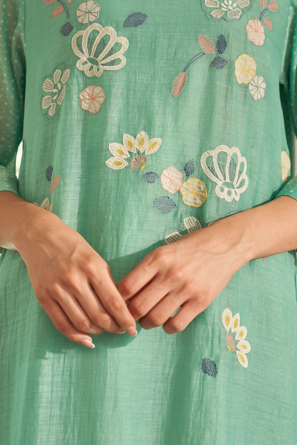 Mint Embroidered Applique Kurta Set