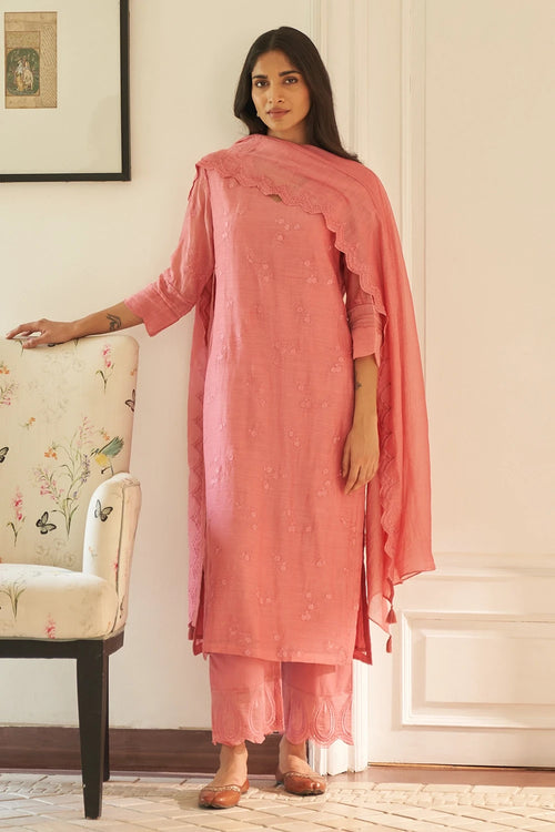 Poeny Thread Embroidered Kurta Set