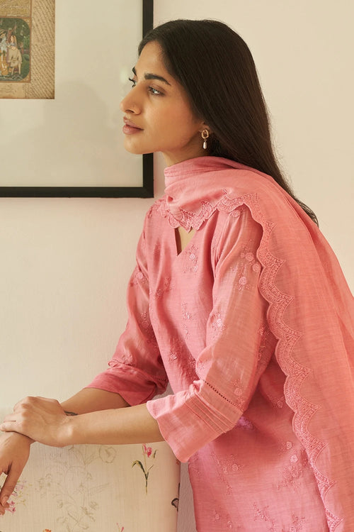 Poeny Thread Embroidered Kurta Set