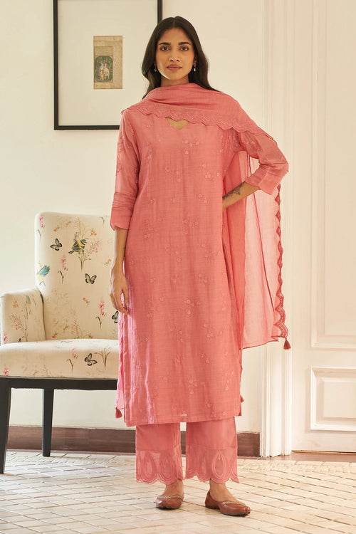 Poeny Thread Embroidered Kurta Set