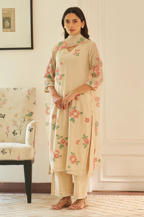 Ecru Applique Kurta Set