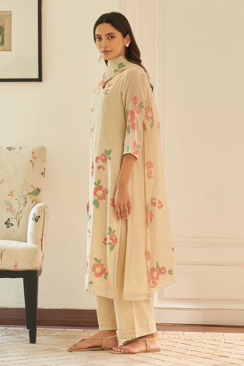 Ecru Applique Kurta Set