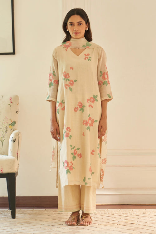 Ecru Applique Kurta Set