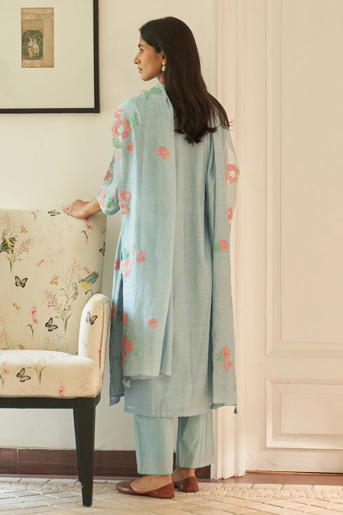 Sky Floral Applique Kurta Set