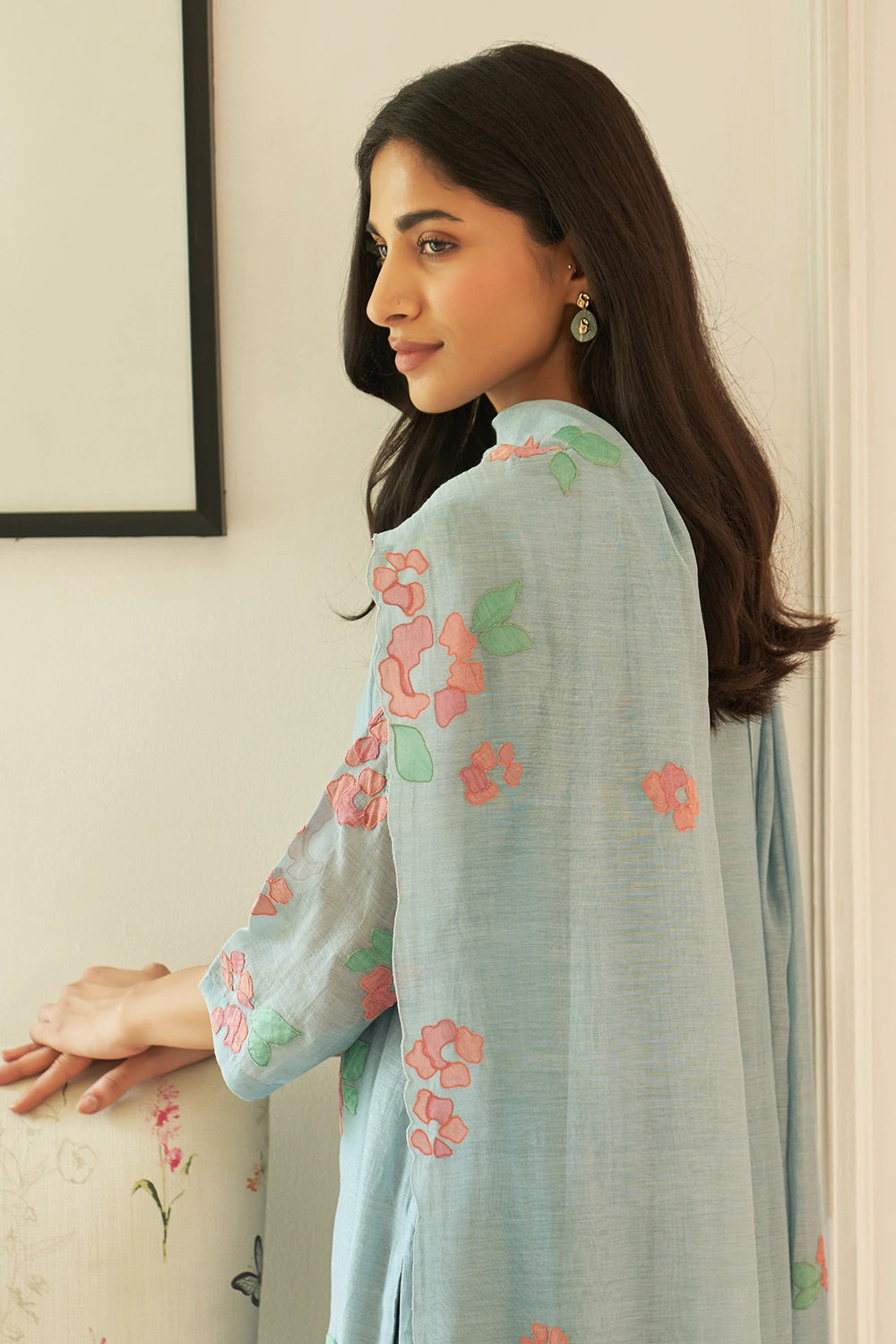 Sky Floral Applique Kurta Set