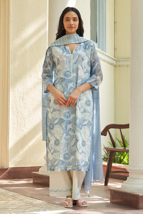 Powder Blue Printed Kurta Set
