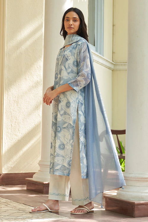 Powder Blue Printed Kurta Set