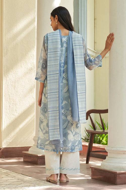 Powder Blue Printed Kurta Set