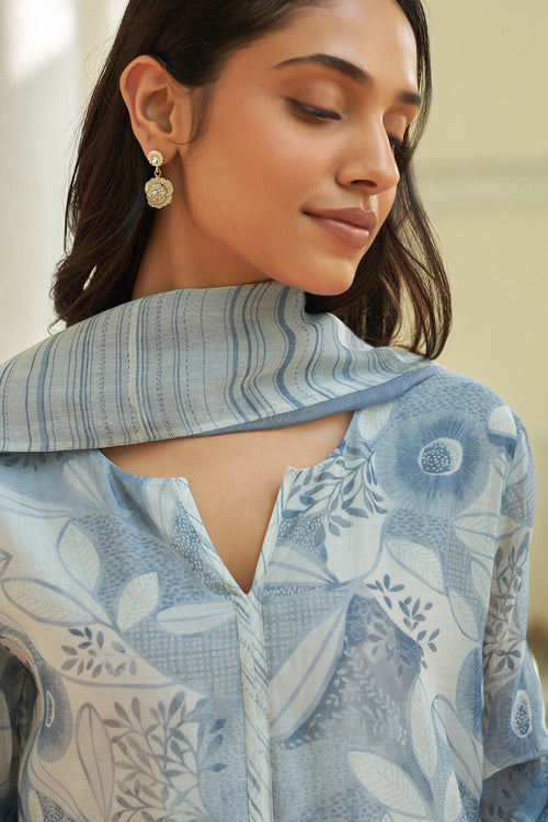 Powder Blue Printed Kurta Set