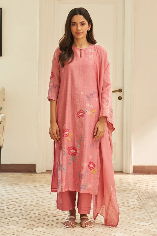 Peony Floral Applique Kurta Set