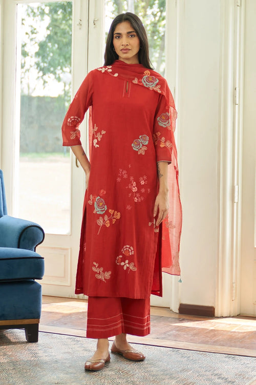 Poppy Floral Applique Kurta Set
