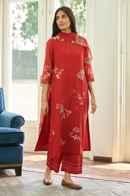 Poppy Floral Applique Kurta Set