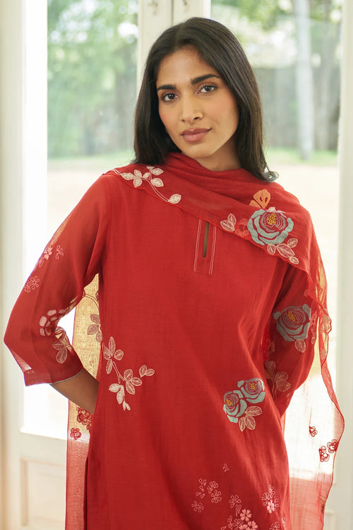 Poppy Floral Applique Kurta Set