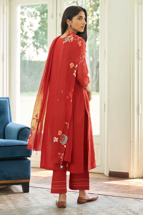 Poppy Floral Applique Kurta Set