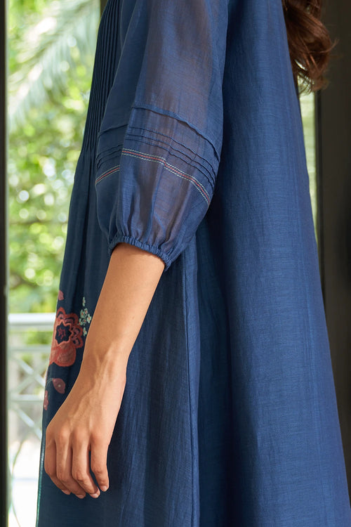 Ocean Blue Pintuck Floral Dress