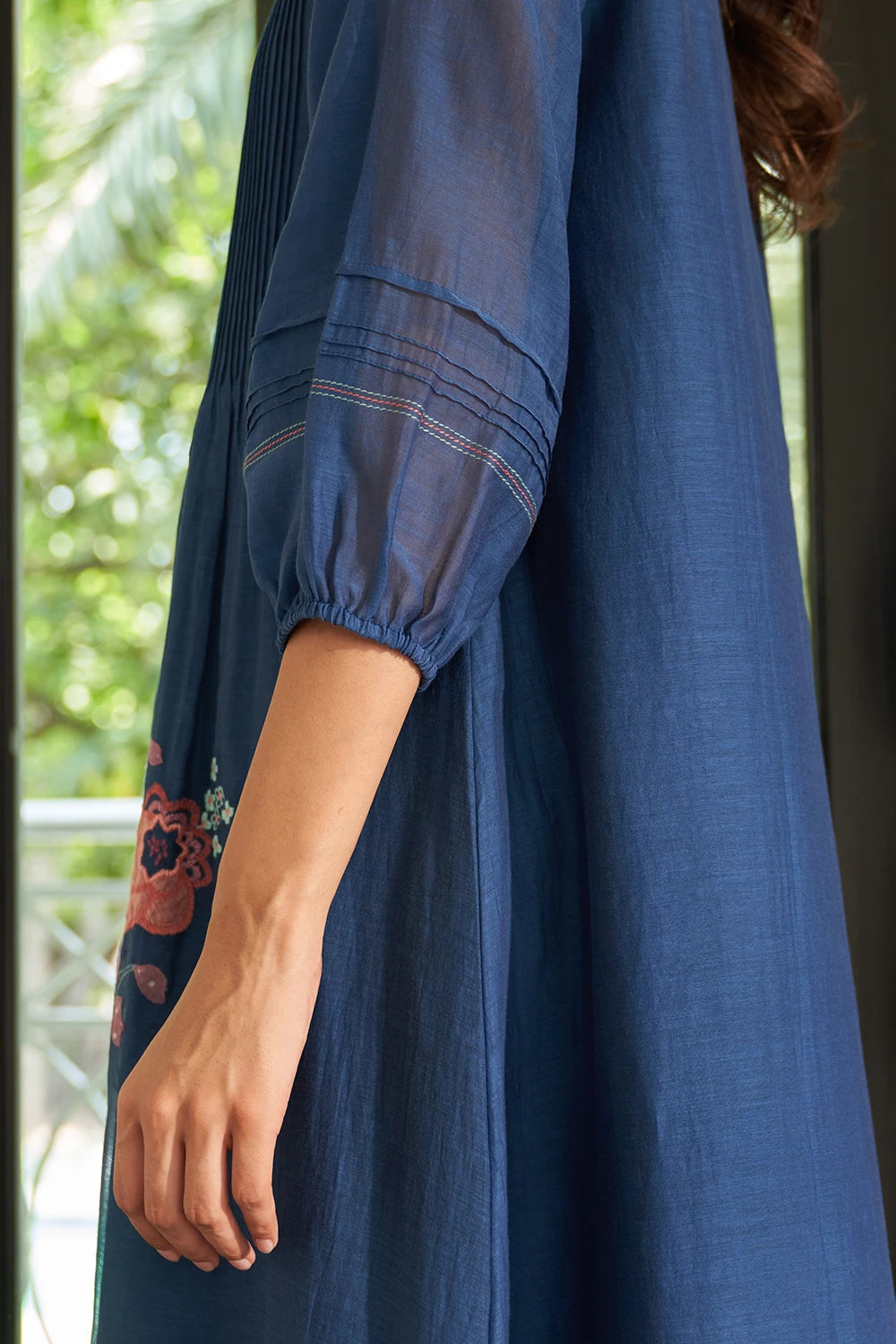 Ocean Blue Pintuck Floral Dress