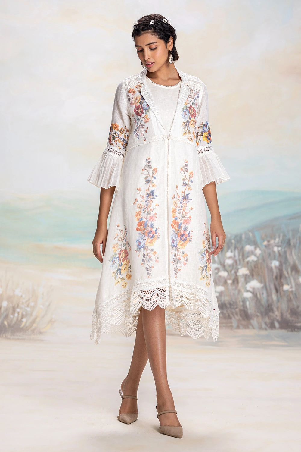 Vintage Rosa Tint White Jacket set